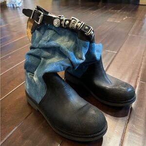 Black denim Boots,Buckle. bought in Italy never worn.Authentic Italian leather